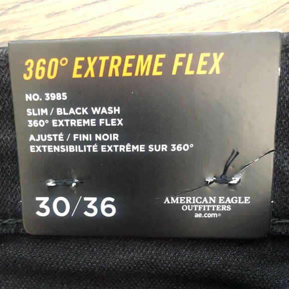 NWT American Eagle 360 Extreme Flex Black Distressed Slim Jeans Size 30x36 - Picture 7 of 13
